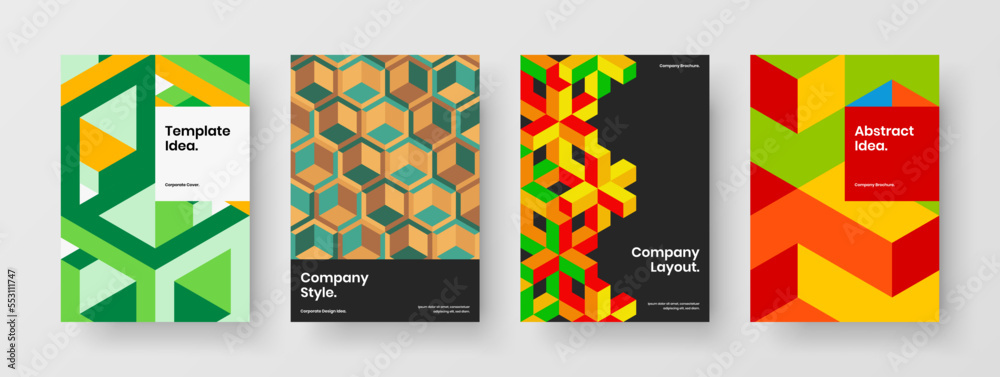 Fototapeta premium Original mosaic tiles pamphlet illustration collection. Unique handbill A4 design vector concept bundle.