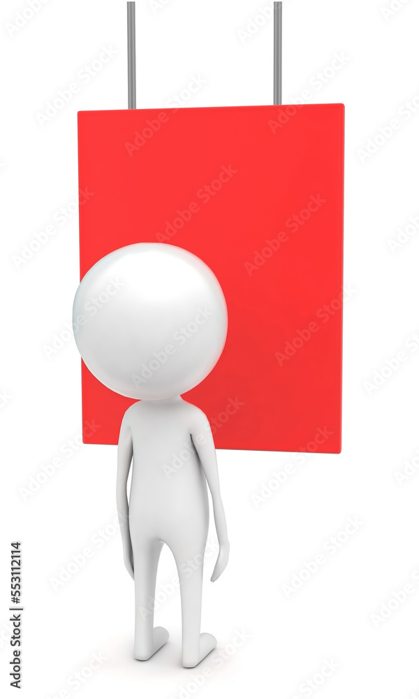 3d man looking a hanging board concept 3d man looking a hanging board concept