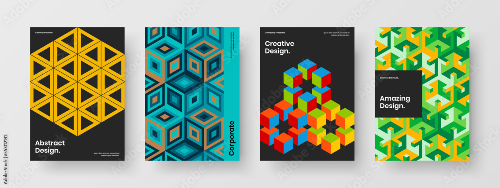 Creative company identity A4 vector design concept collection. Simple geometric hexagons cover illustration bundle.
