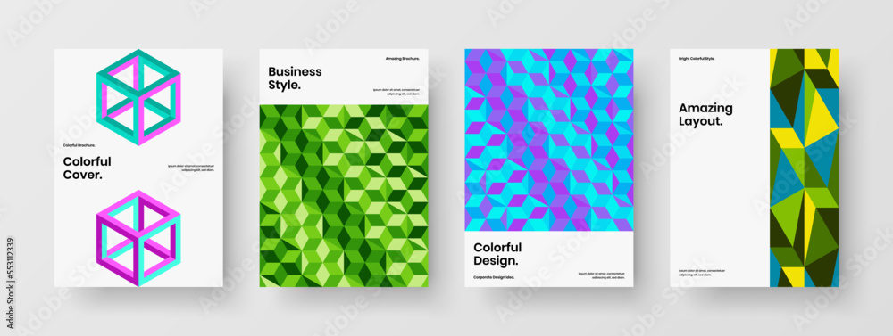 Fototapeta premium Original cover A4 design vector illustration collection. Trendy mosaic hexagons flyer layout composition.