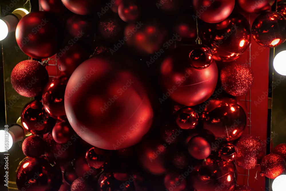 Christmas red toys. Red Christmas toys and decorations. Red color Christmas red toys. Red Christmas toys and decorations. Red color