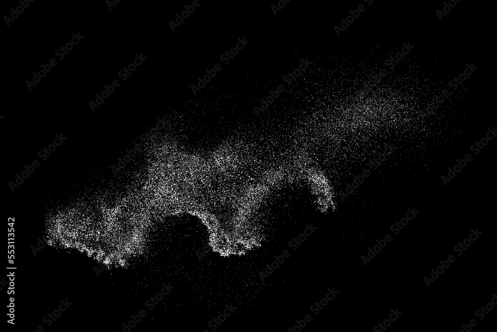 Obraz premium Distressed white grainy texture. Dust overlay textured. Grain noise particles. Rusted black background. Vector illustration. EPS 10. 