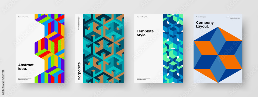 Original geometric pattern front page layout bundle. Creative pamphlet design vector template composition. Original geometric pattern front page layout bundle. Creative pamphlet design vector template composition.