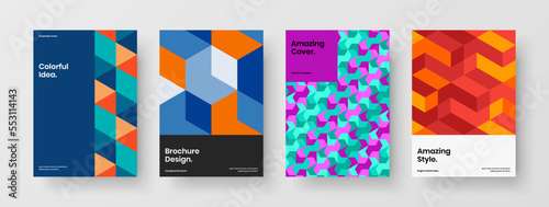 Original mosaic tiles corporate brochure layout composition. Modern leaflet vector design template collection.