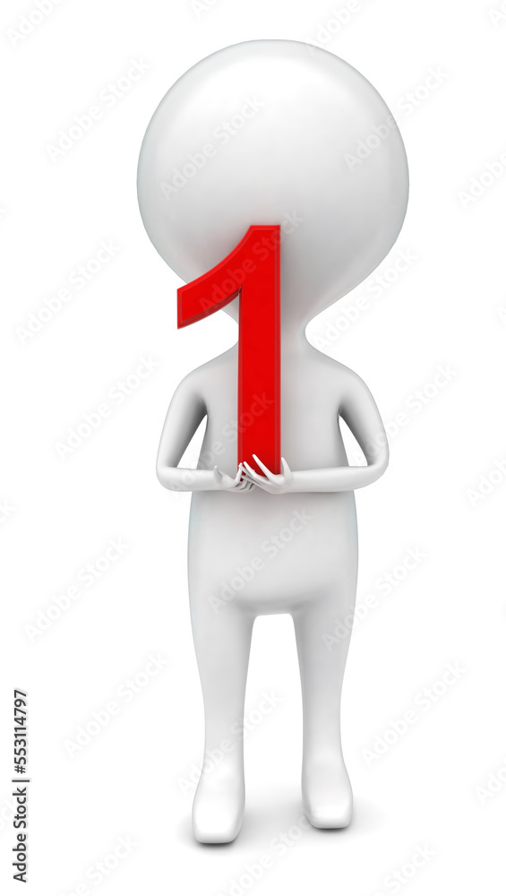 3d man holding numberical 1 in hand concept 3d man holding numberical 1 in hand concept