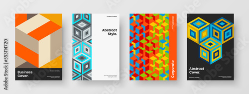 Premium booklet A4 vector design illustration collection. Creative mosaic shapes annual report concept set.