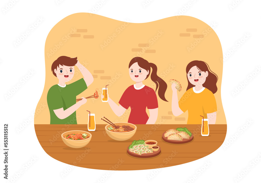 Vietnamese Food Restaurant Menu with Collection of Various Delicious Cuisine Dishes in Flat Style Cartoon Hand Drawn Templates Illustration