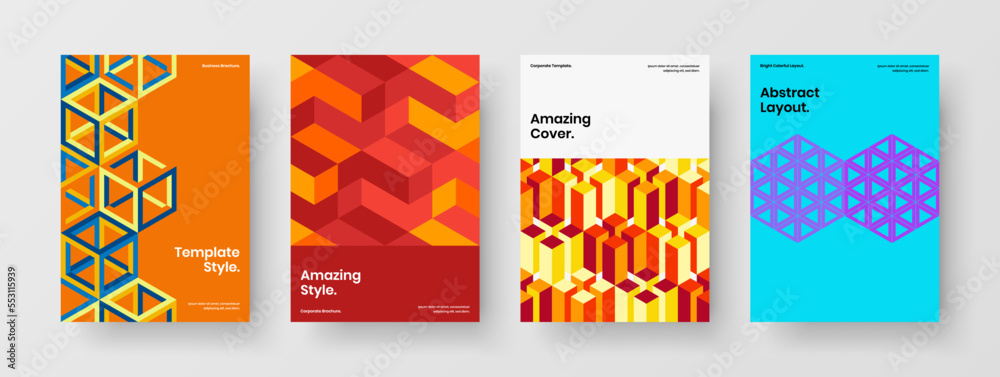 Trendy presentation A4 design vector template set. Clean geometric pattern pamphlet layout composition.