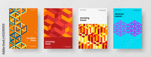 Trendy presentation A4 design vector template set. Clean geometric pattern pamphlet layout composition.
