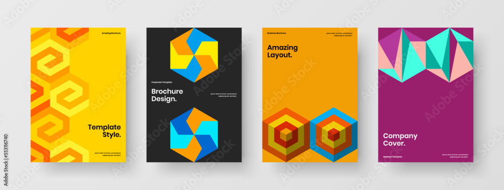 Clean mosaic hexagons book cover layout bundle. Fresh flyer vector design template set. Clean mosaic hexagons book cover layout bundle. Fresh flyer vector design template set.