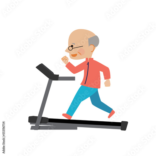 ランニングマシン　運動するシニア男性のイラスト素材