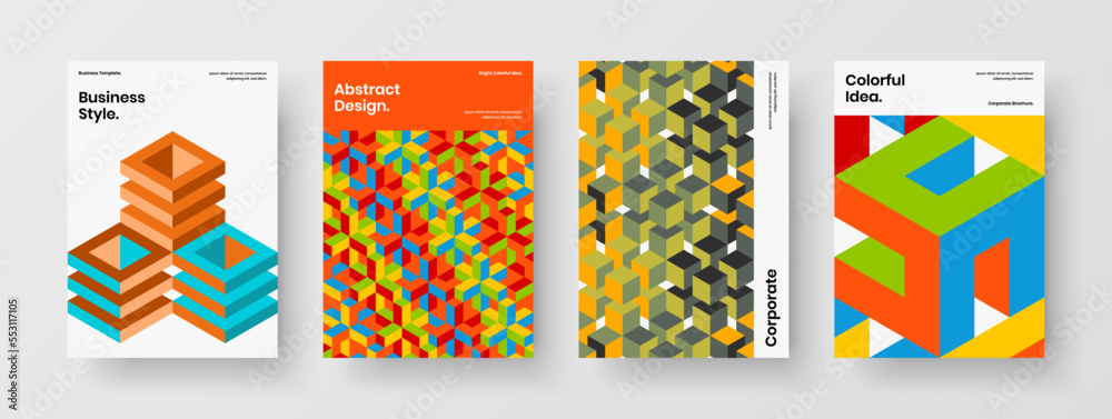 Modern handbill A4 vector design template set. Premium geometric pattern annual report illustration collection.