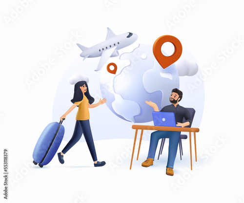3D Global travelling render vector illustration. Global insurance, world trip, AdventureIs Ageless international tourism, travel agency, working holiday, luxury vacation resort chain abstract metaphor