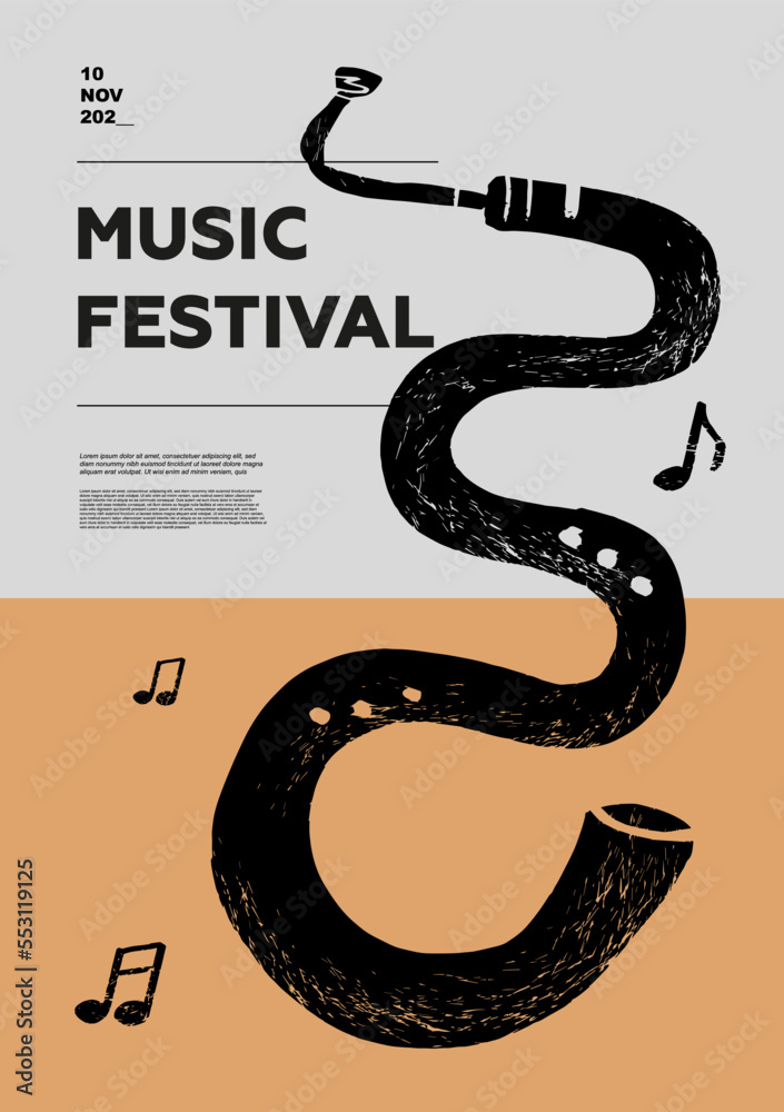 Serpent. Music festival poster. Wind musical instruments. Competition. A set of vector illustrations. Minimalistic design. Banner, flyer, cover, print. Serpent. Music festival poster. Wind musical instruments. Competition. A set of vector illustrations. Minimalistic design. Banner, flyer, cover, print.