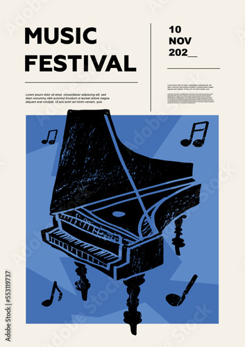 Harpsichord, clavecin. Music festival poster. Keyboard musical instruments. Competition. A set of vector illustrations. Minimalistic design. Banner, flyer, cover, print.
