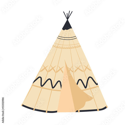 Teepee, tentor wigwam Native American dwelling. Yaranga, chum vector stock illustration. Isolated on white background. Wild West.