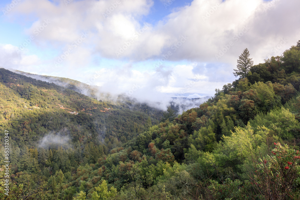 Views above Uvas Canyon after Storm Clears. Morgan Hill, Santa Clara County, California, USA.