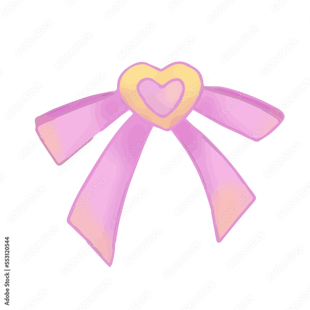 Φωτογραφία Hand drawn cute isolated clip art illustration of kawaii pink bow tie with heart