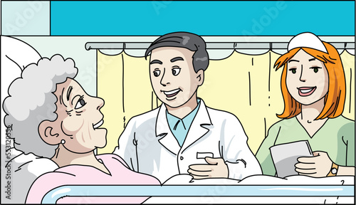 Doctor and nurse examine patient.