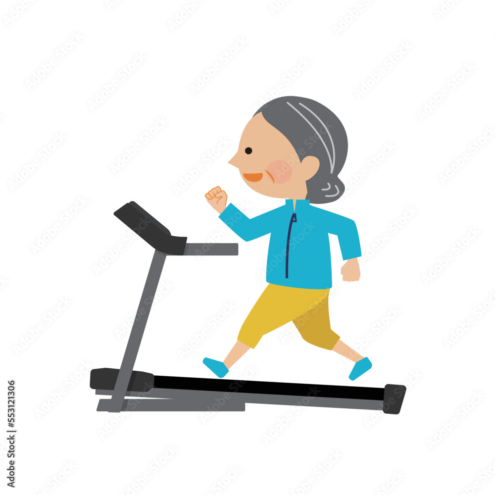 ランニングマシン 運動するシニア女性のイラスト素材 ランニングマシン 運動するシニア女性のイラスト素材