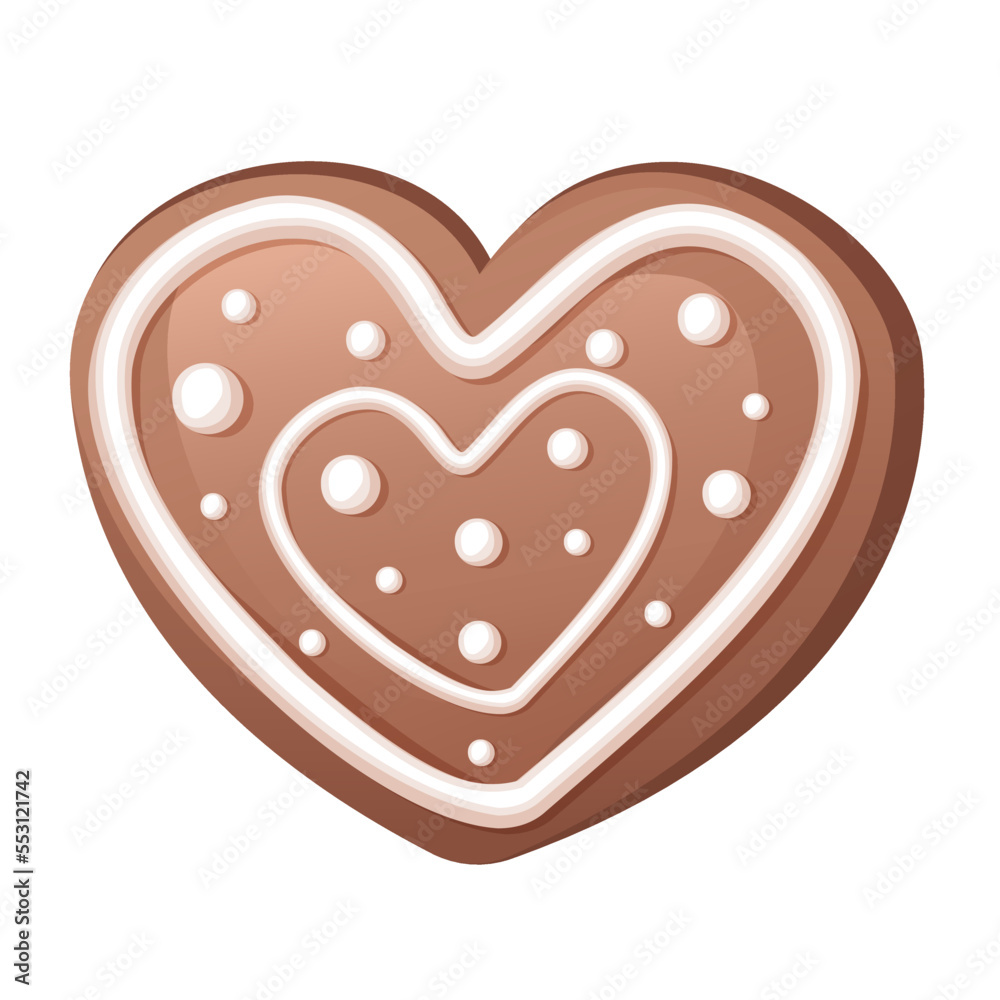 Obraz premium Christmas gingerbread heart. New Year's sweets. Sweet Christmas Traditional Cookie. Vector illustration of winter food. Eps10 vector collection. Happy holidays flat style. Nice decorated biscuits.