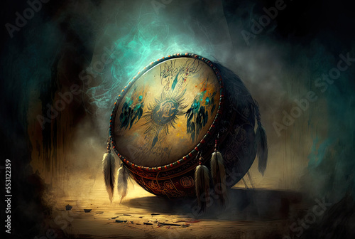 Fototapeta Beautiful shaman drum, shaman drum to call the spirits, shamanism, spirituality,