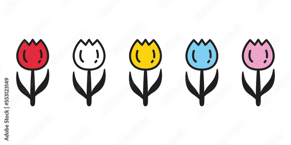 tulip flower icon logo cartoon character plant vector leaves garden forest illustration doodle isolated design