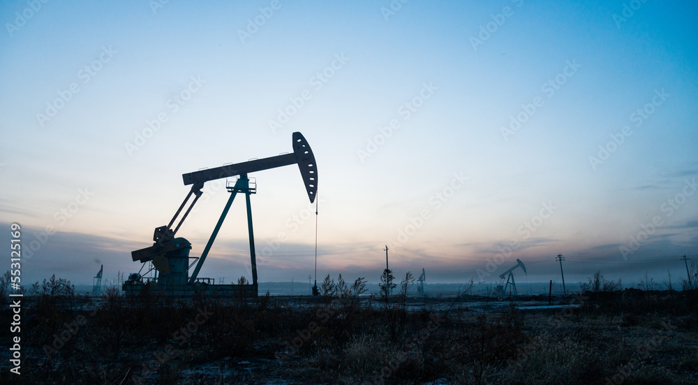 Naklejka premium The oilfield with pump units