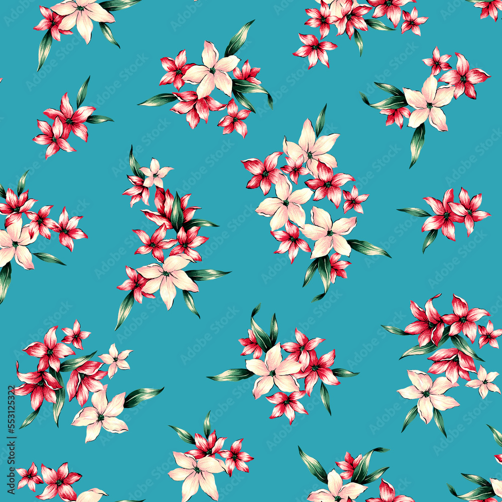 Obraz premium Tropical floral pattern made by hand,
