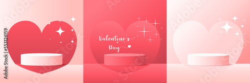 Vector valentines day with 3d cylinder pedestal podium platform. Product display presentation