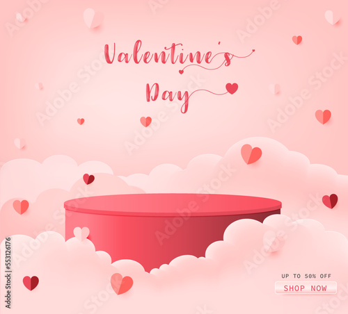 Vector valentines day with 3d cylinder pedestal podium platform. Product display presentation