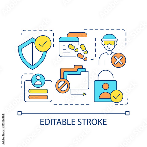 Prevent hacking concept icon. Avoid social engineering attack. Digital security. Data protection abstract idea thin line illustration. Isolated outline drawing. Editable stroke. Arial font used