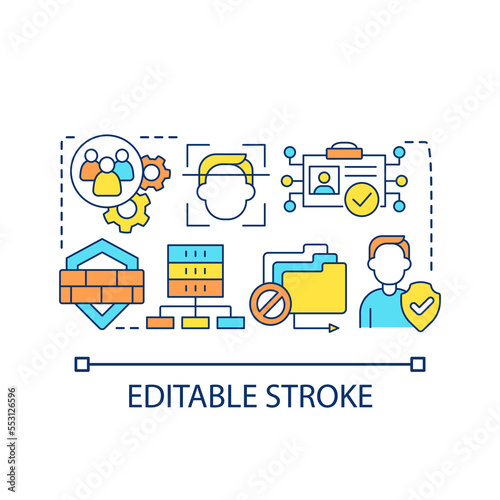 Optimize consumer security concept icon. Manage user identity. Protected access. Personal data safety abstract idea thin line illustration. Isolated outline drawing. Editable stroke. Arial font used photo