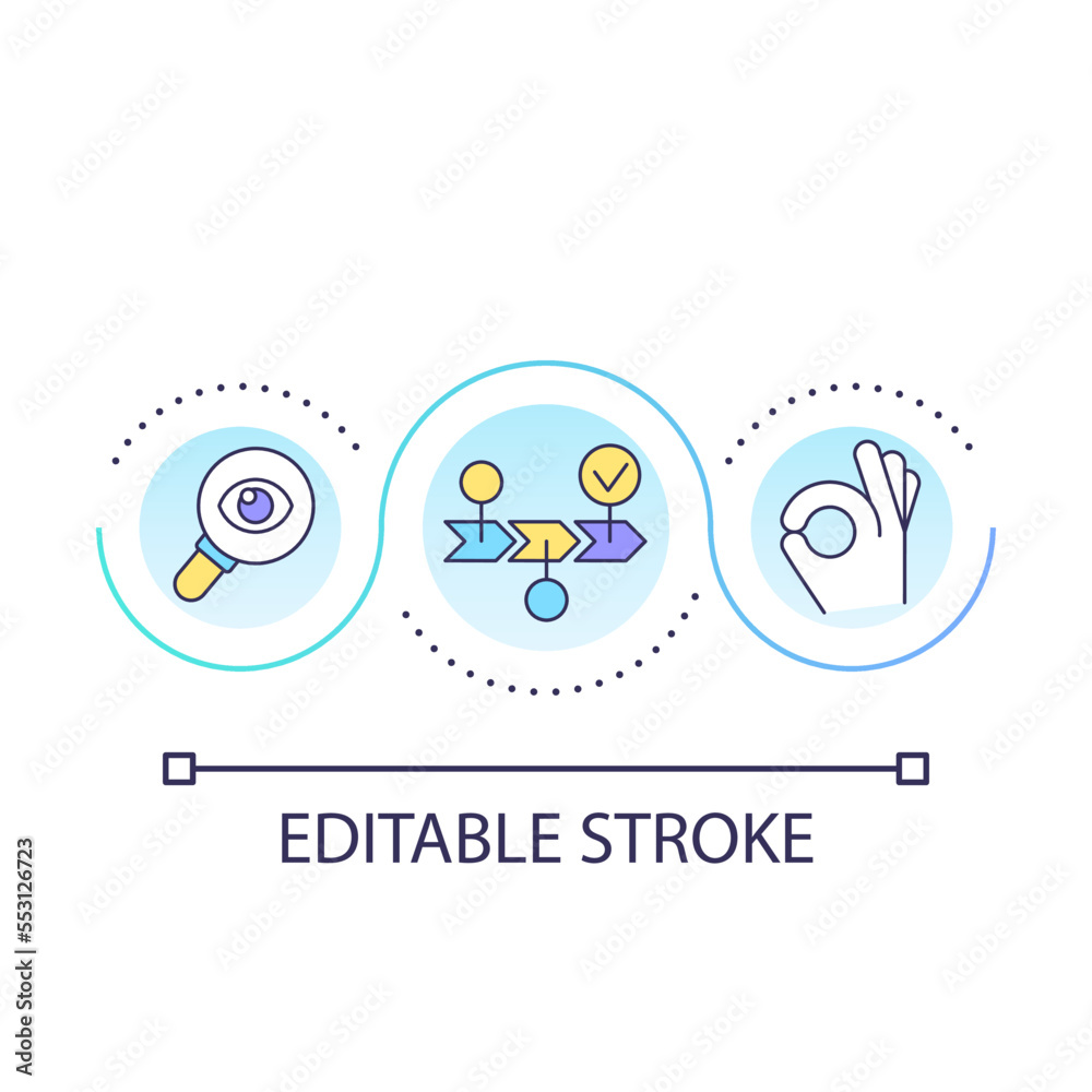 Analyze workflow loop concept icon. Business optimization. Develop strategy. Audit work process abstract idea thin line illustration. Isolated outline drawing. Editable stroke. Arial font used Analyze workflow loop concept icon. Business optimization. Develop strategy. Audit work process abstract idea thin line illustration. Isolated outline drawing. Editable stroke. Arial font used
