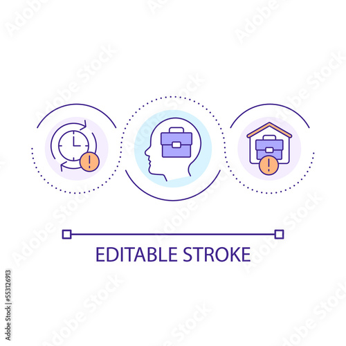Overwork issue loop concept icon. Work life imbalance. Remote job. Home based business challenge abstract idea thin line illustration. Isolated outline drawing. Editable stroke. Arial font used