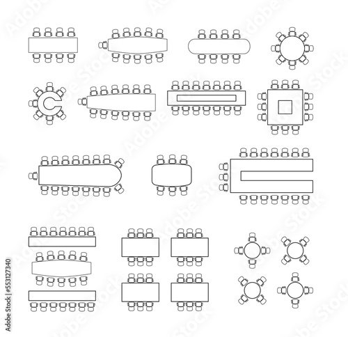 Conference, meeting table sets, seminar room, vector illustration
