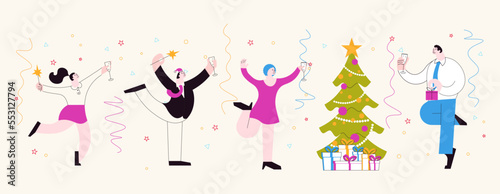 Horizontal banner template of Christmas office party.