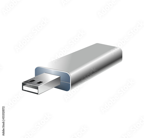 Thumb drive. Pen. Flash memory stick. USB device icon. External computer storage sign. Realistic drawing. Fast SSD. New icons vector illustration.