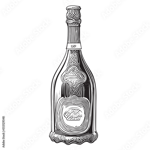 Champagne bottle vintage hand drawn sketch Vector illustration