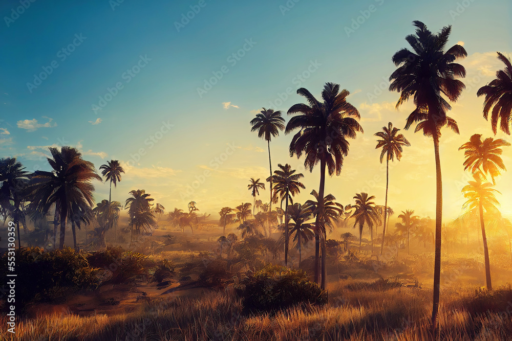 Beautiful sunset over savannah landscape (Generative AI) Beautiful sunset over savannah landscape (Generative AI)