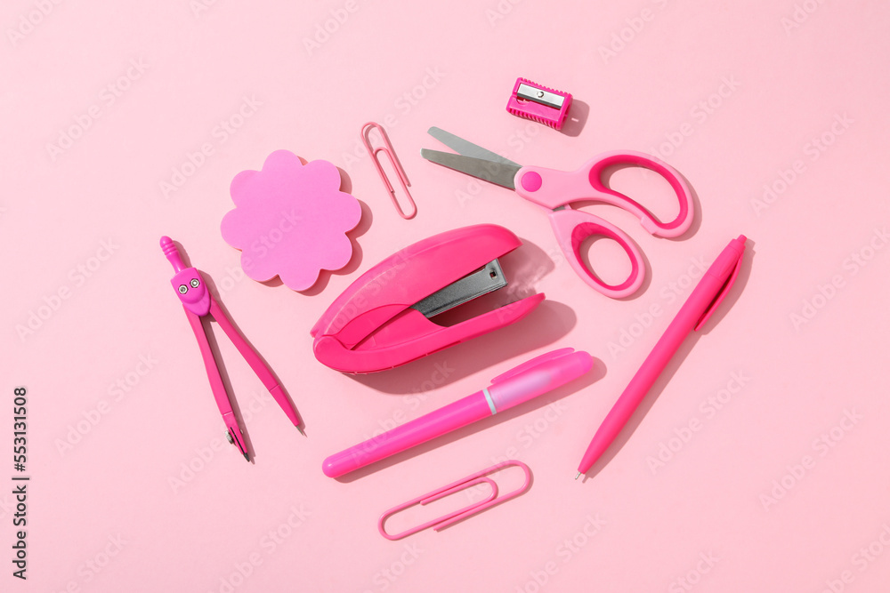 Concept of different stationery accessories, top view