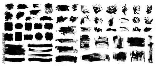 Set of black paint  ink brush strokes  boxes  frames  lines  smudges. Vector dirty  grunge artistic design elements  backgrounds  textures.