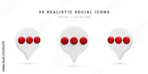 Set of 3d realistic chat icons isolated on white background. Vector illustration