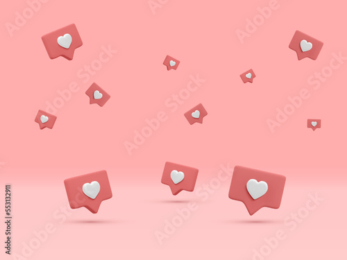 3d realistic conceptual banner of notifications on light background..Flying social media like icons in different position and various size. Vector illustration