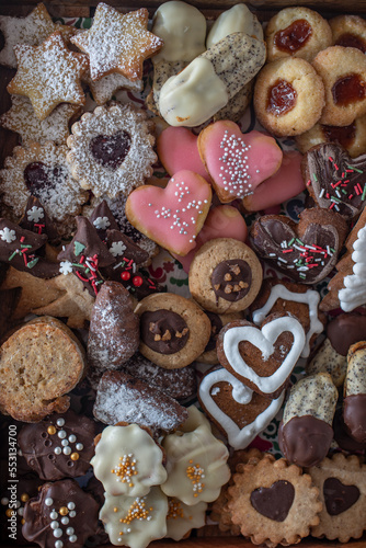 typical german christmas cookies on a festive table