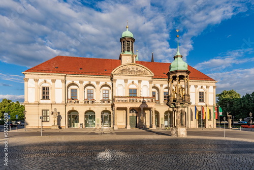 Germany, Saxony-Anhalt, Magdeburg, Magdeburger Reiter statue in front of historic town hall photo