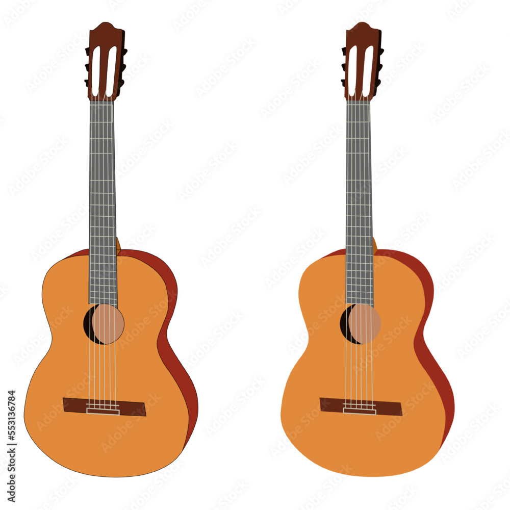 Fototapeta premium Vector wooden classical brown guitar isolated on white background