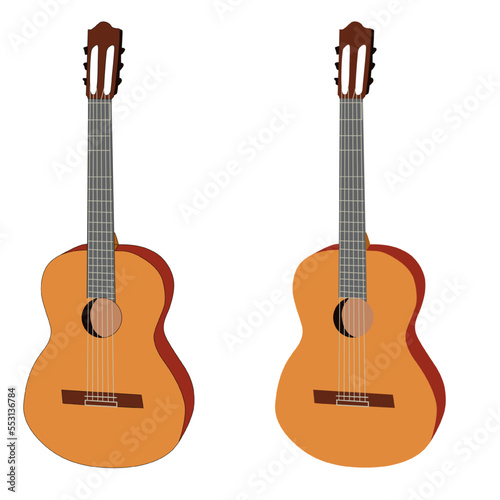 Vector wooden classical brown guitar isolated on white background