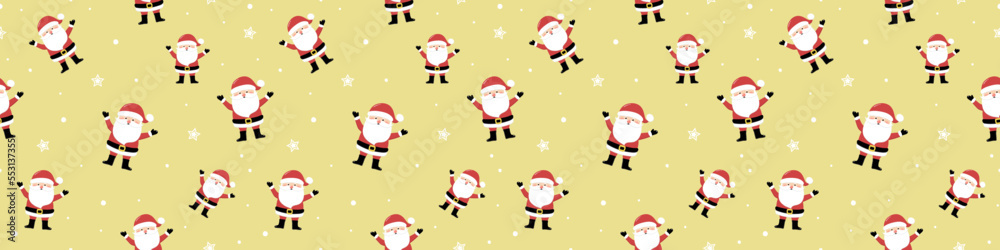 Christmas pattern with smiley Santa Claus. Xmas wrapping paper concept. Banner. Vector