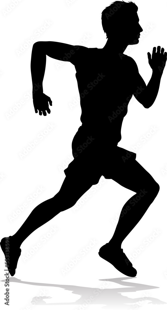 Obraz premium A Runner silhouette sprinter runner or jogger running track or jogging. Detailed person silhouette in outline. Man male athlete racing.